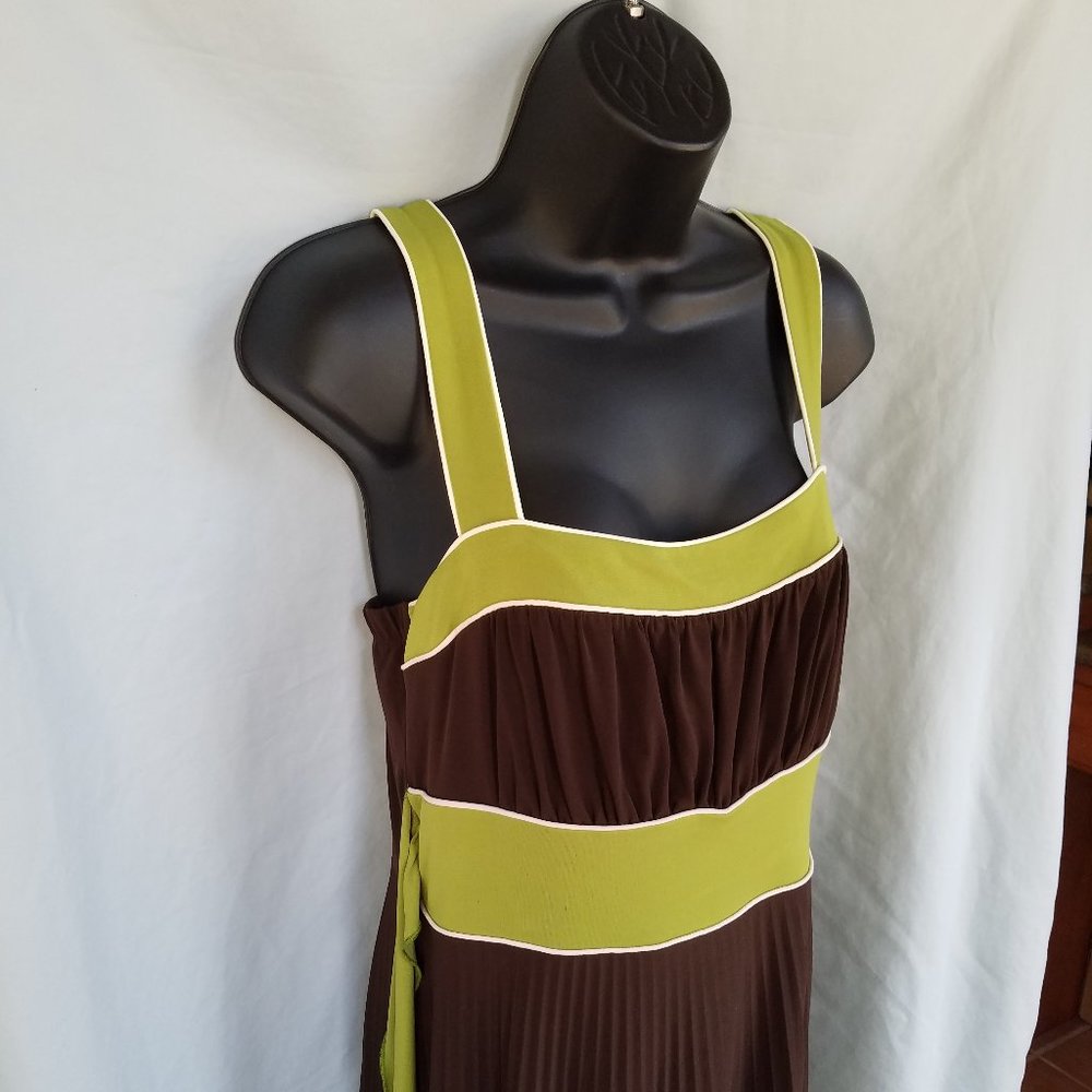 NWT Miss Bisou Large Green and Brown Sleeveless Dress